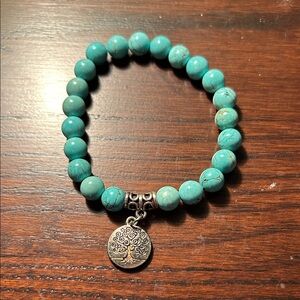 Turquoise Beaded Bracelet with Tree of Life Charm